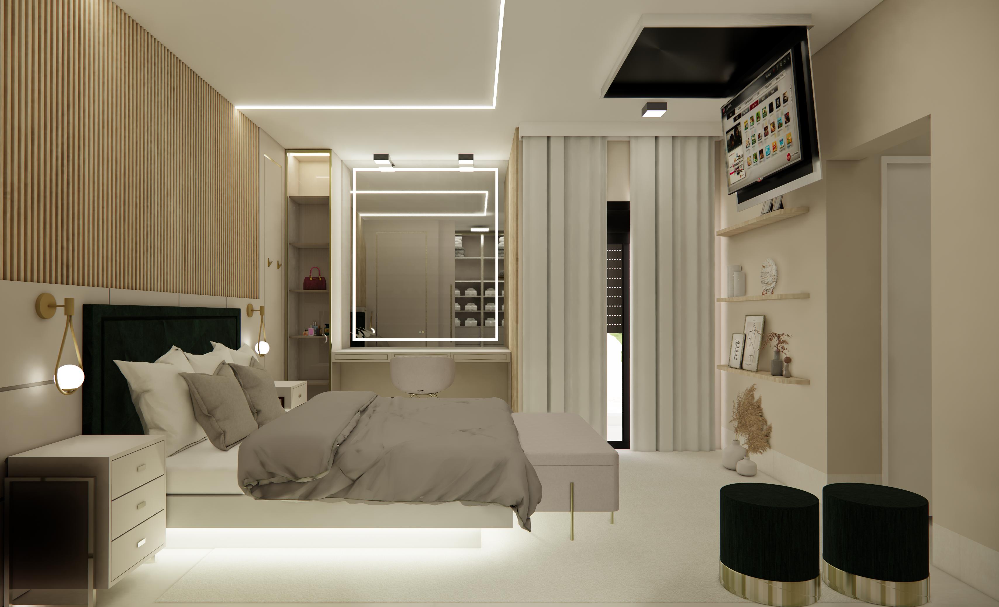 Residência em Espírito Santo do Turvo — render do quarto do casal