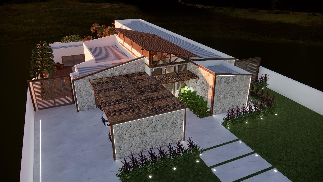 Casa Trianon — render do pátio com árvore central
